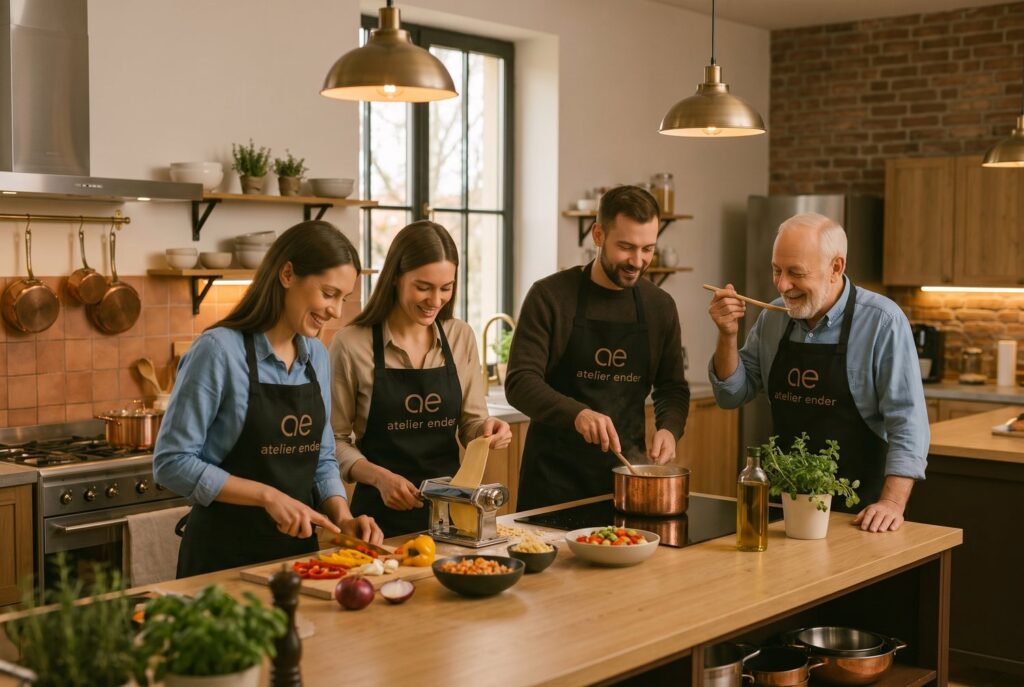 Teamkochen bei Atelier Ender in Augsburg (Firmenevent), KI-generiertes Symbolbild