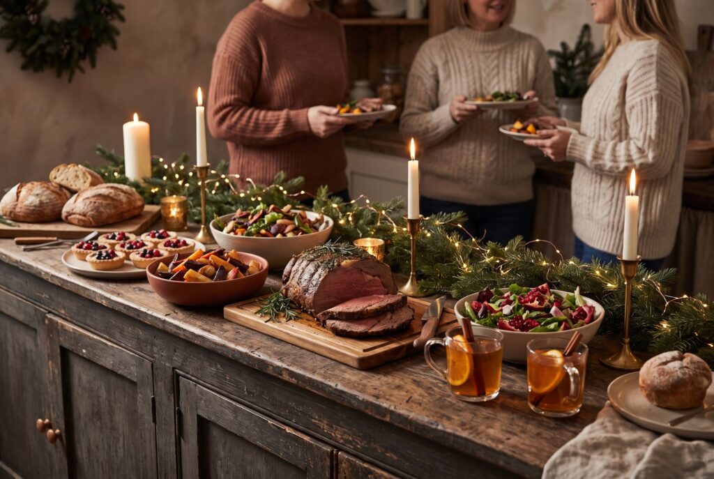 Weihnachtsbuffet bei Atelier Ender in Augsburg (Weihnachtsfeier), KI-generiertes Symbolbild