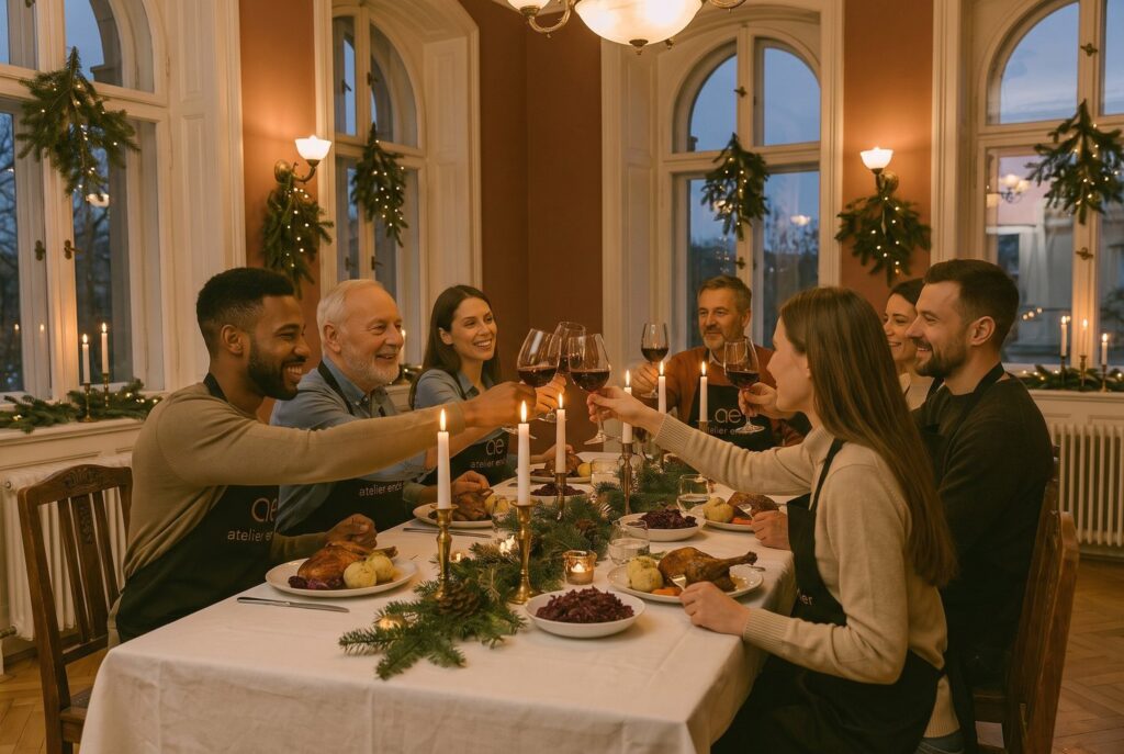 Festliches Menü bei Atelier Ender in Augsburg (Weihnachtsfeier), KI-generiertes Symbolbild