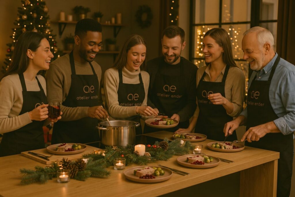 Teamkochen bei Atelier Ender in Augsburg (Weihnachtsfeier), KI-generiertes Symbolbild